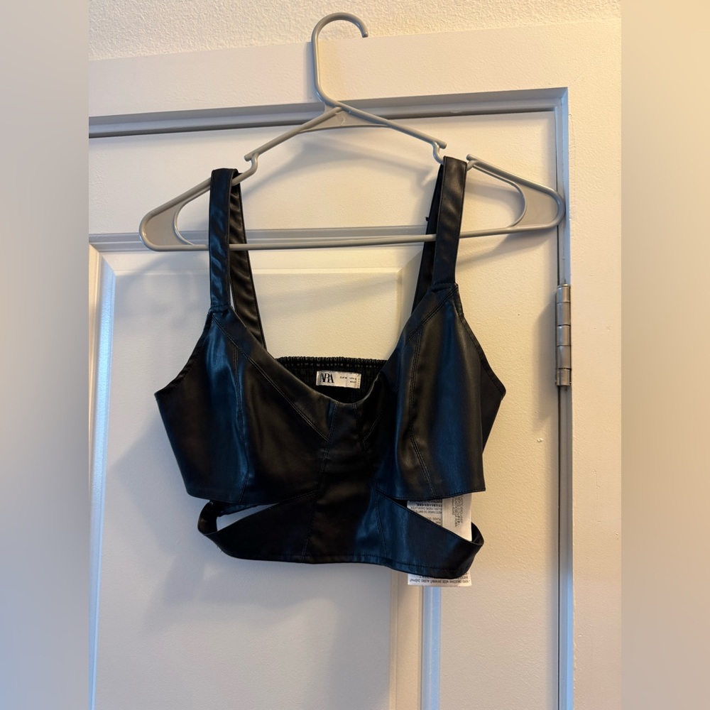 Zara Black Leather-Look Crop Top